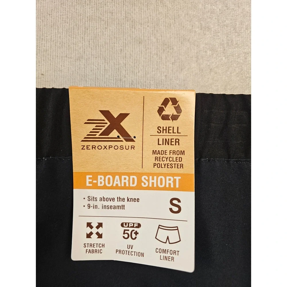 ZeroXposur Mens E-Board Shorts Black Grey Tropical‎ Leaf Print UPF 50+ Small NWT